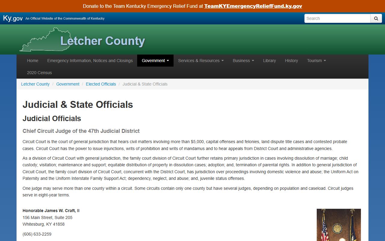 Letcher County Circuit Court Clerk judicial officials and court records