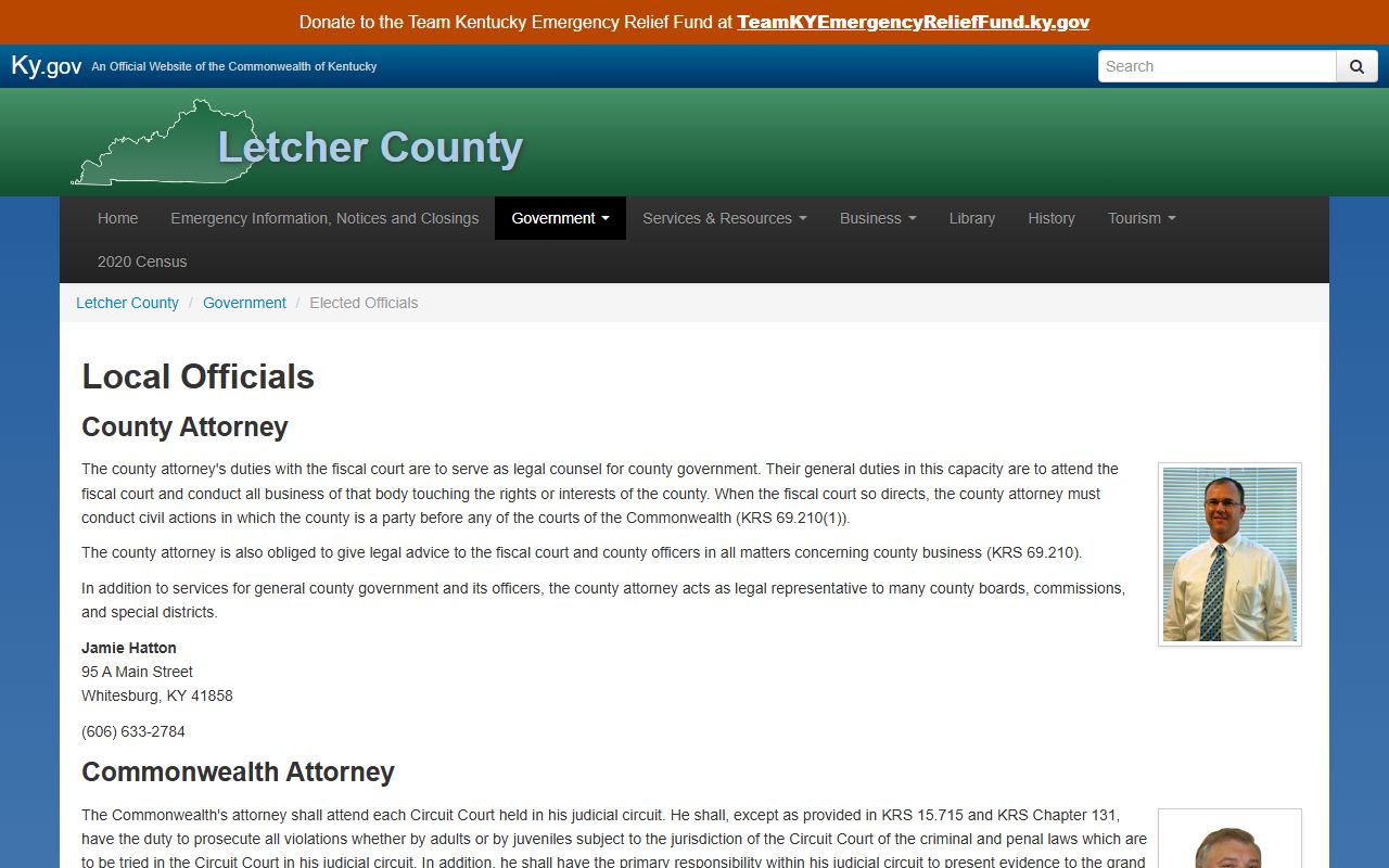 Letcher County court records local officials listing