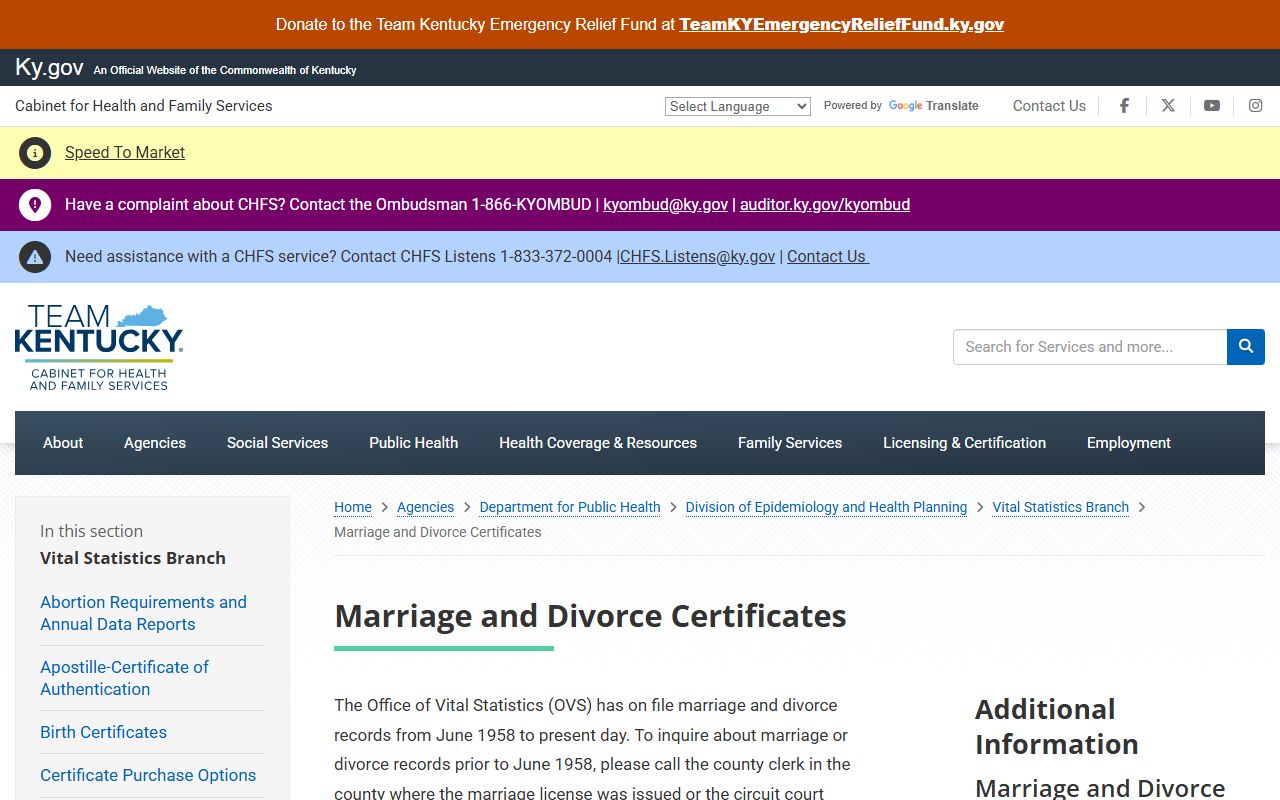Letcher County marriage and divorce records Kentucky vital statistics coverage
