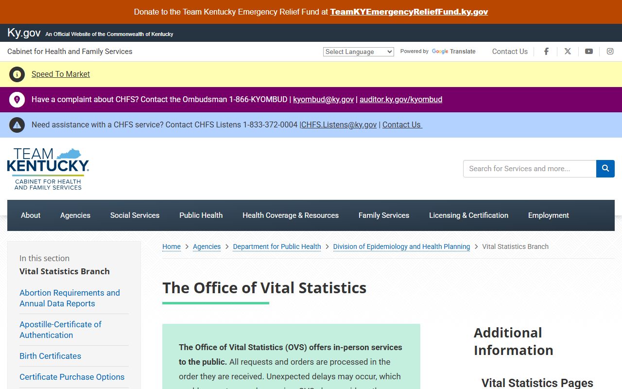 Letcher County marriage and divorce records Kentucky Office of Vital Statistics ordering