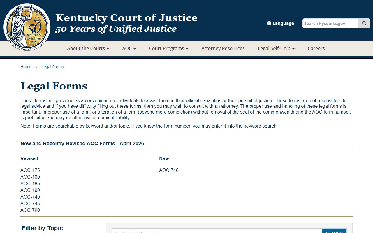 Letcher County probate records Kentucky Court of Justice legal forms