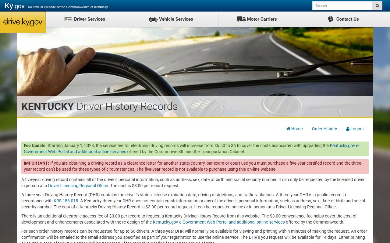 Letcher County traffic court records Kentucky driving history record portal
