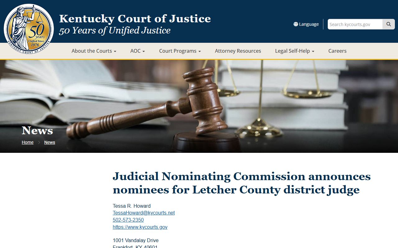 Letcher County warrant records Kentucky Court of Justice District Court notice
